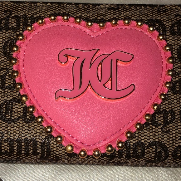 Juicy Couture Taupe Dark Brown Love Never Dies Bifold Wallet Studded Heart NWT - Picture 5 of 16